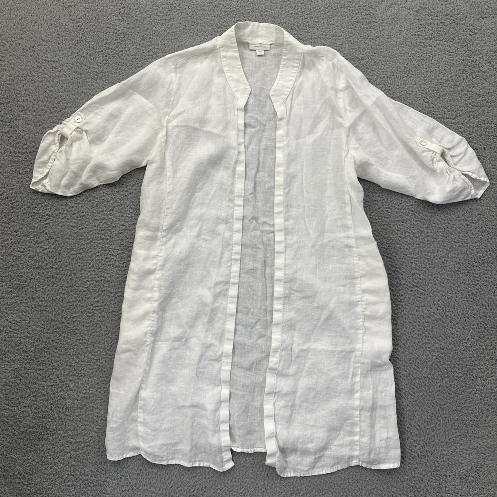 J. Jill 100% Linen Open Front Duster White Lagenlook Beach Women's Small Petite
